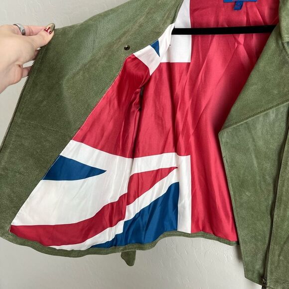 Twiggy London Leather Zip Up Moto Biker Jacket Green Size Medium - Picture 5 of 8